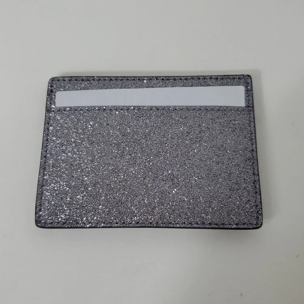 Kate Spade Kenzie Glitter Cardholder Candied Flower Silver NIB
